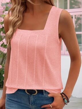 Sleeveless Square Neck Pink Women's Tank Top- Full & Plus Sizes